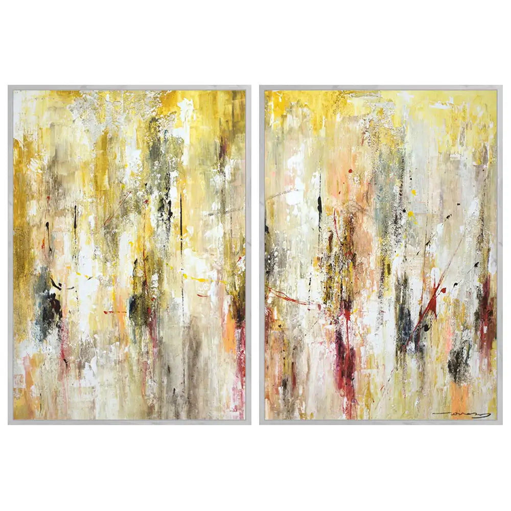 Cuadro abstracto amarillo gestual en tonos ocres