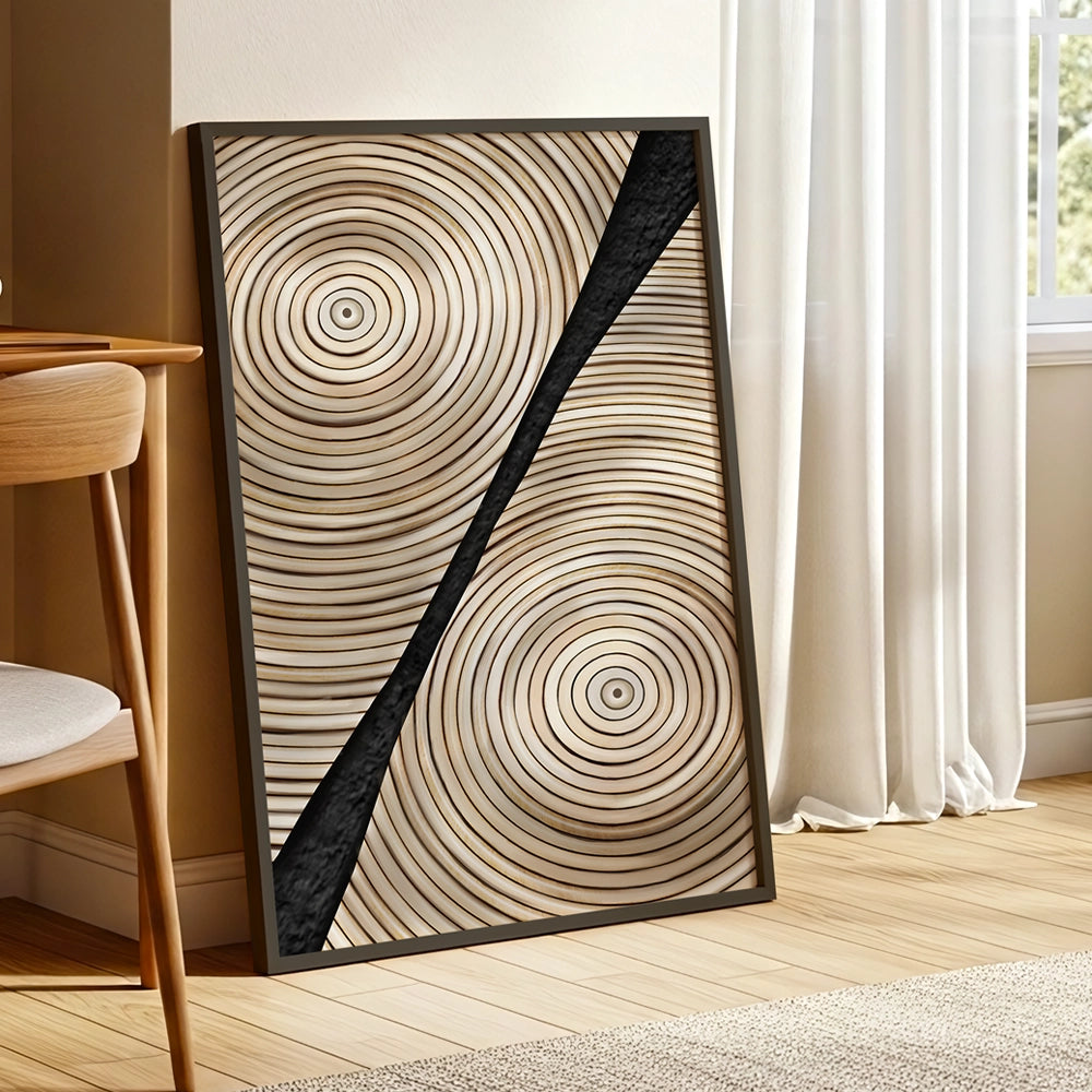 Cuadro geométrico moderno con composición diagonal en tonos arena