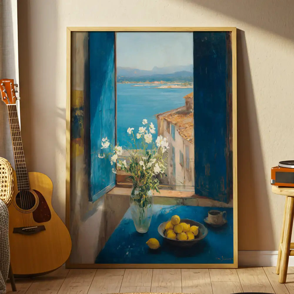 Cuadro famoso con flores y limones al estilo mediterráneo