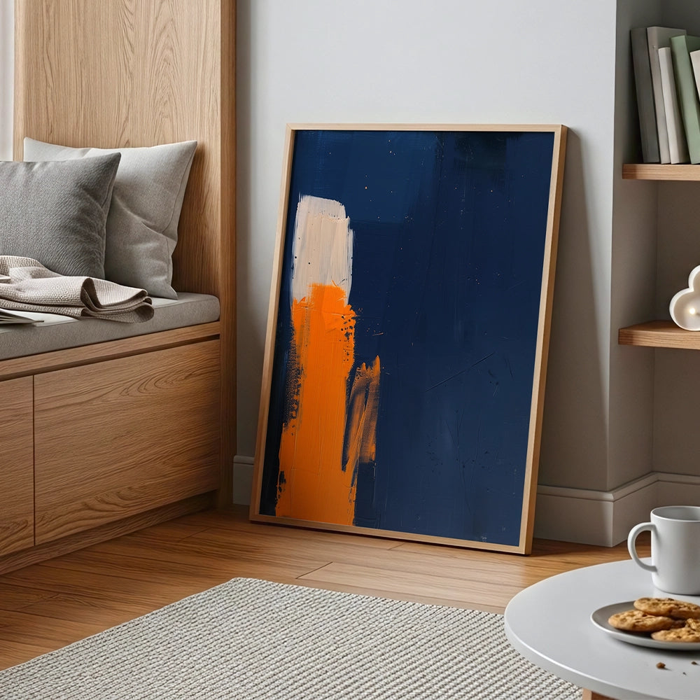Contraste azul y naranja en 60×80 (marco natural)