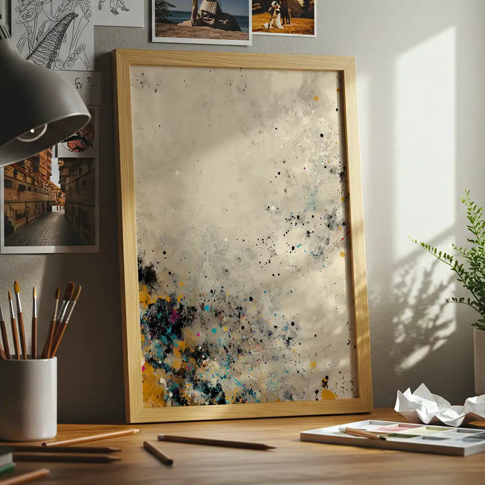 Cuadro decorativo moderno en tonos mostaza y azul