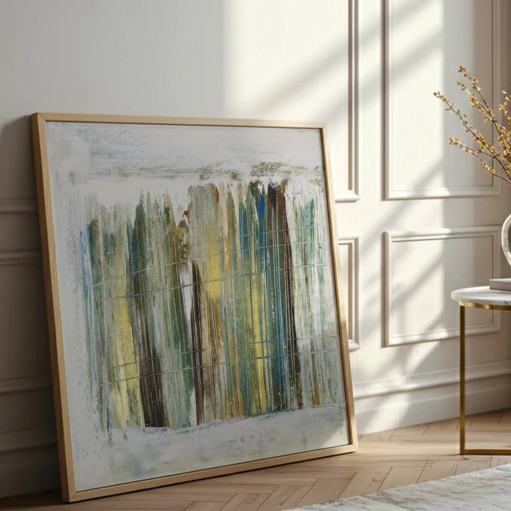 Cuadro pintado a mano en dorado y plateado abstracto