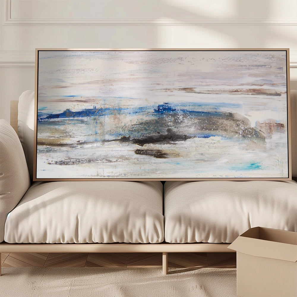 Cuadros abstractos azules pintados a mano en relieve