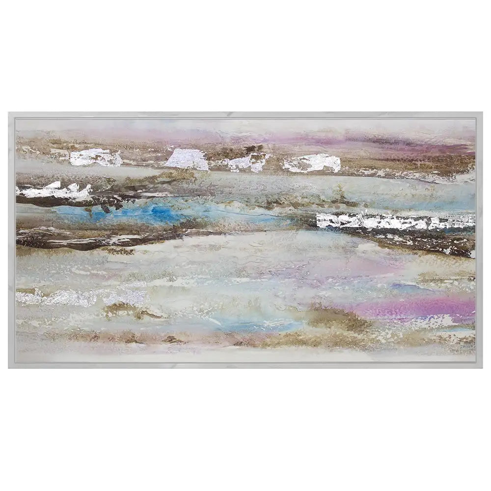 Pintura abstracta acrílica en tonos malva y plata