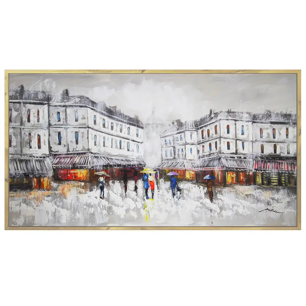 Figuración pintura urbana | Cuadro pintado con escena de plaza