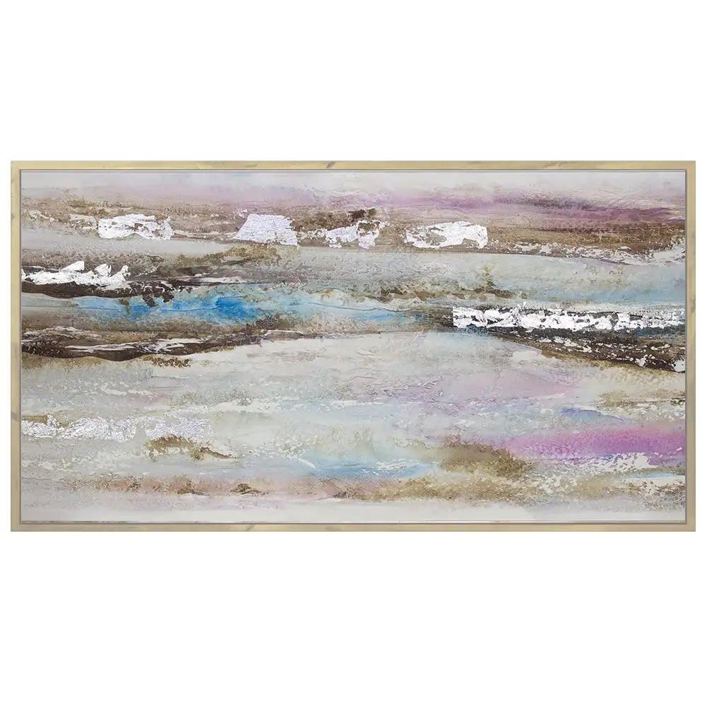 Pintura abstracta acrílica en tonos malva y plata
