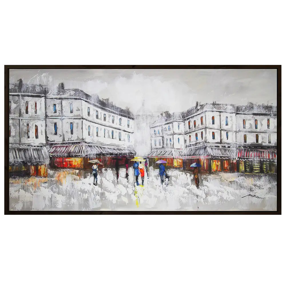 Figuración pintura urbana | Cuadro pintado con escena de plaza