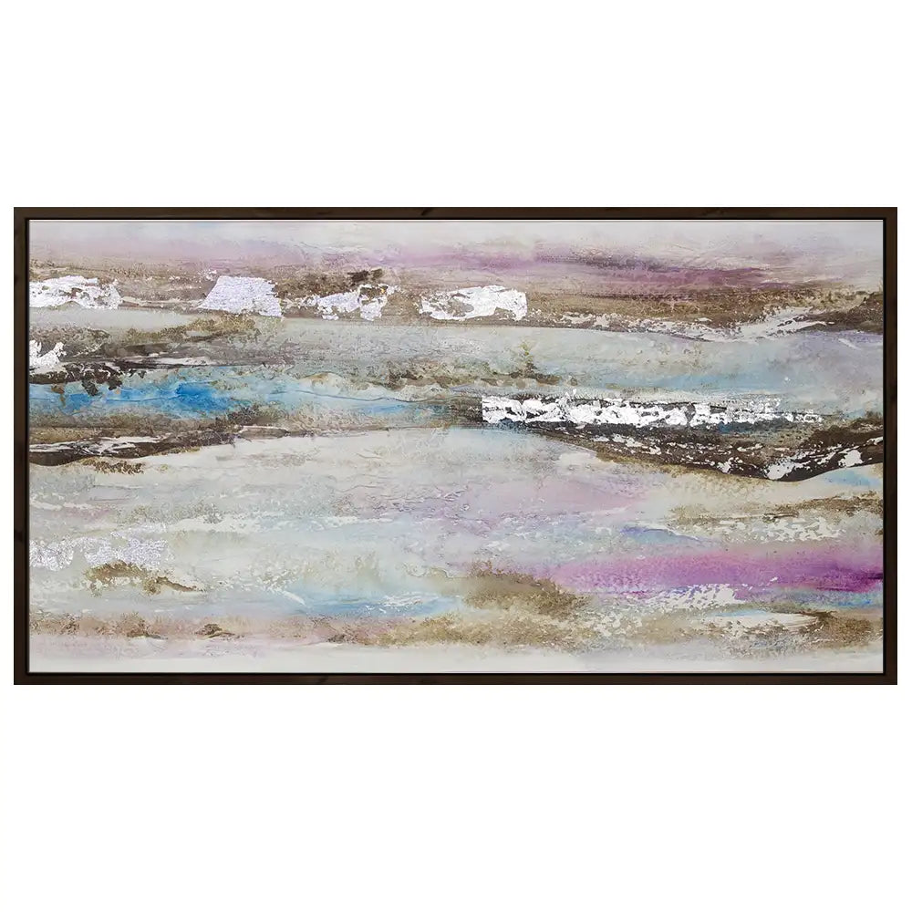 Pintura abstracta acrílica en tonos malva y plata