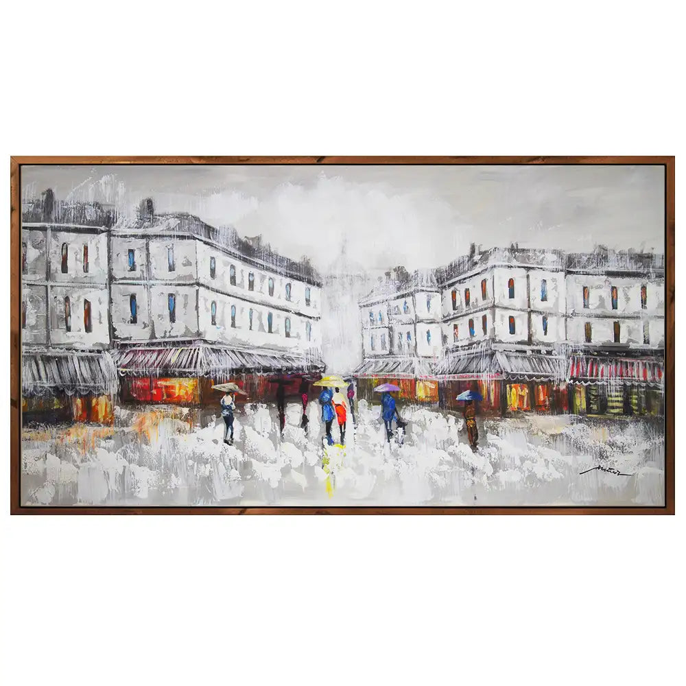 Figuración pintura urbana | Cuadro pintado con escena de plaza