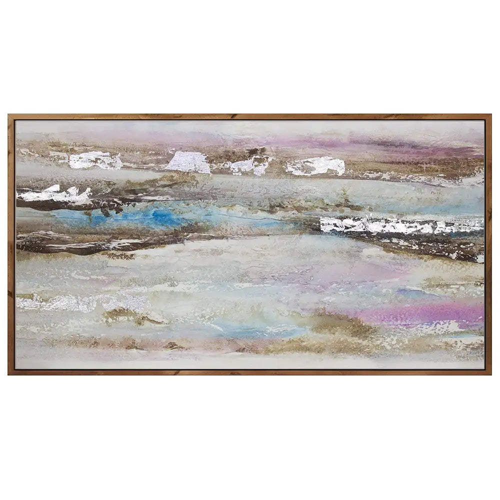 Pintura abstracta acrílica en tonos malva y plata