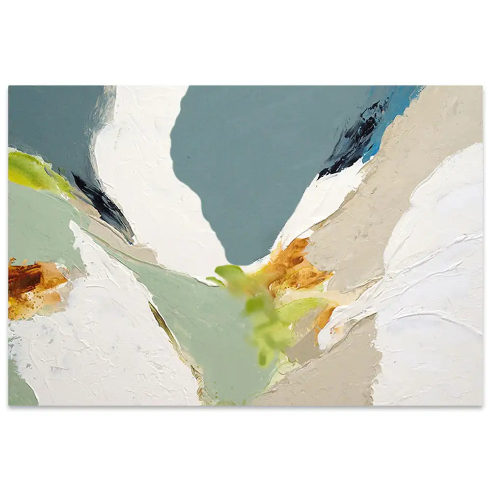 Pintura abstracta acrílica con relieve en tonos verdes