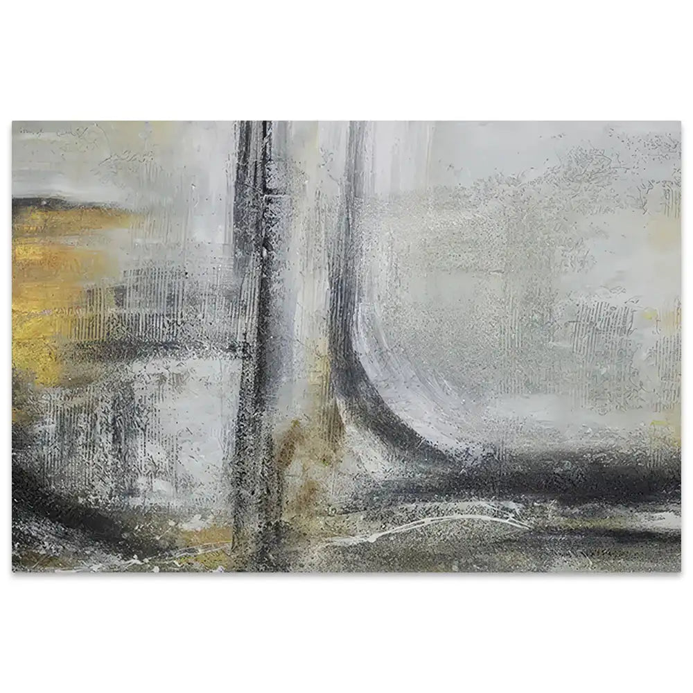 Cuadro abstracto pintado a mano con textura en tonos dorados y gris