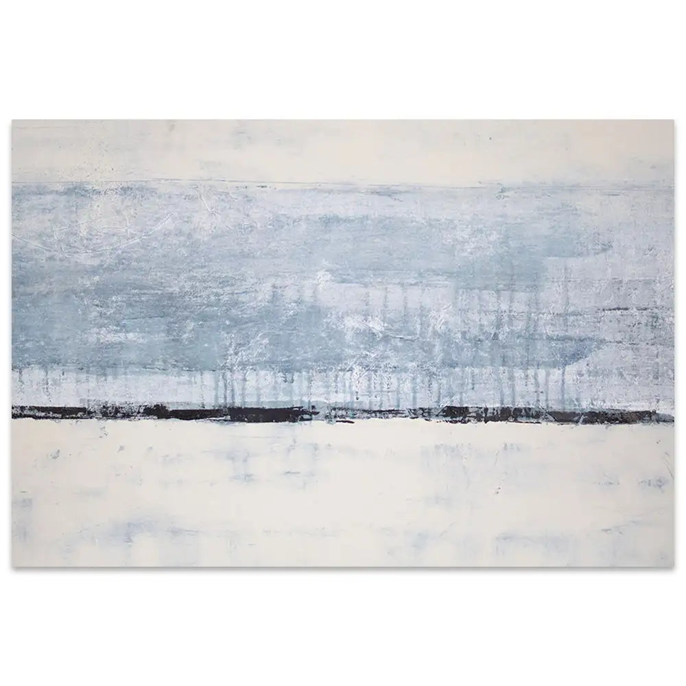 Cuadro pintado a mano original en tonos azul niebla y blanco