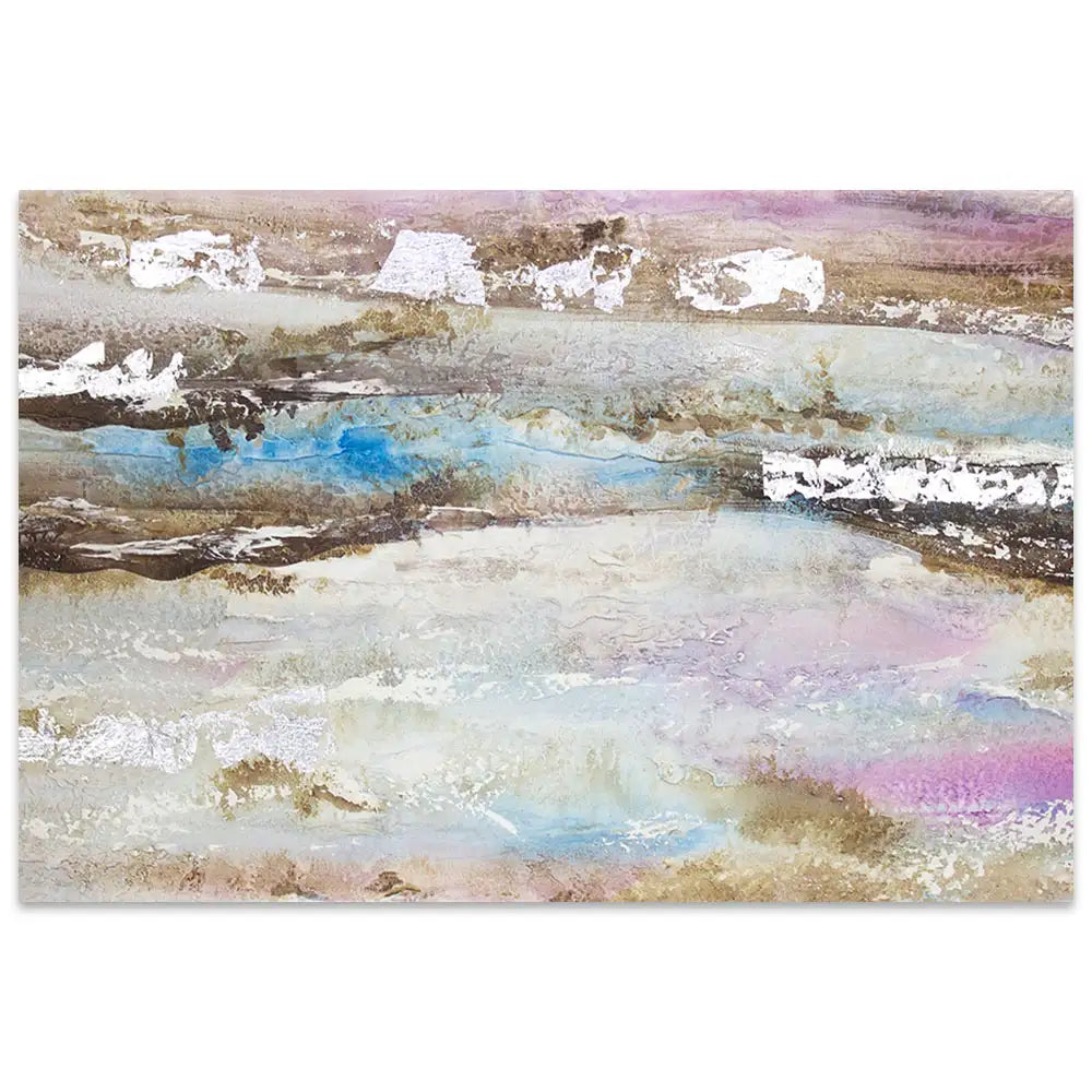 Pintura abstracta acrílica en tonos malva y plata