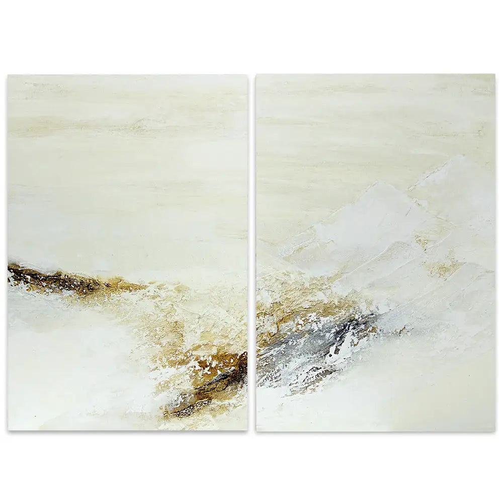 Cuadro pintado a mano con relieve en tonos tierra y blanco