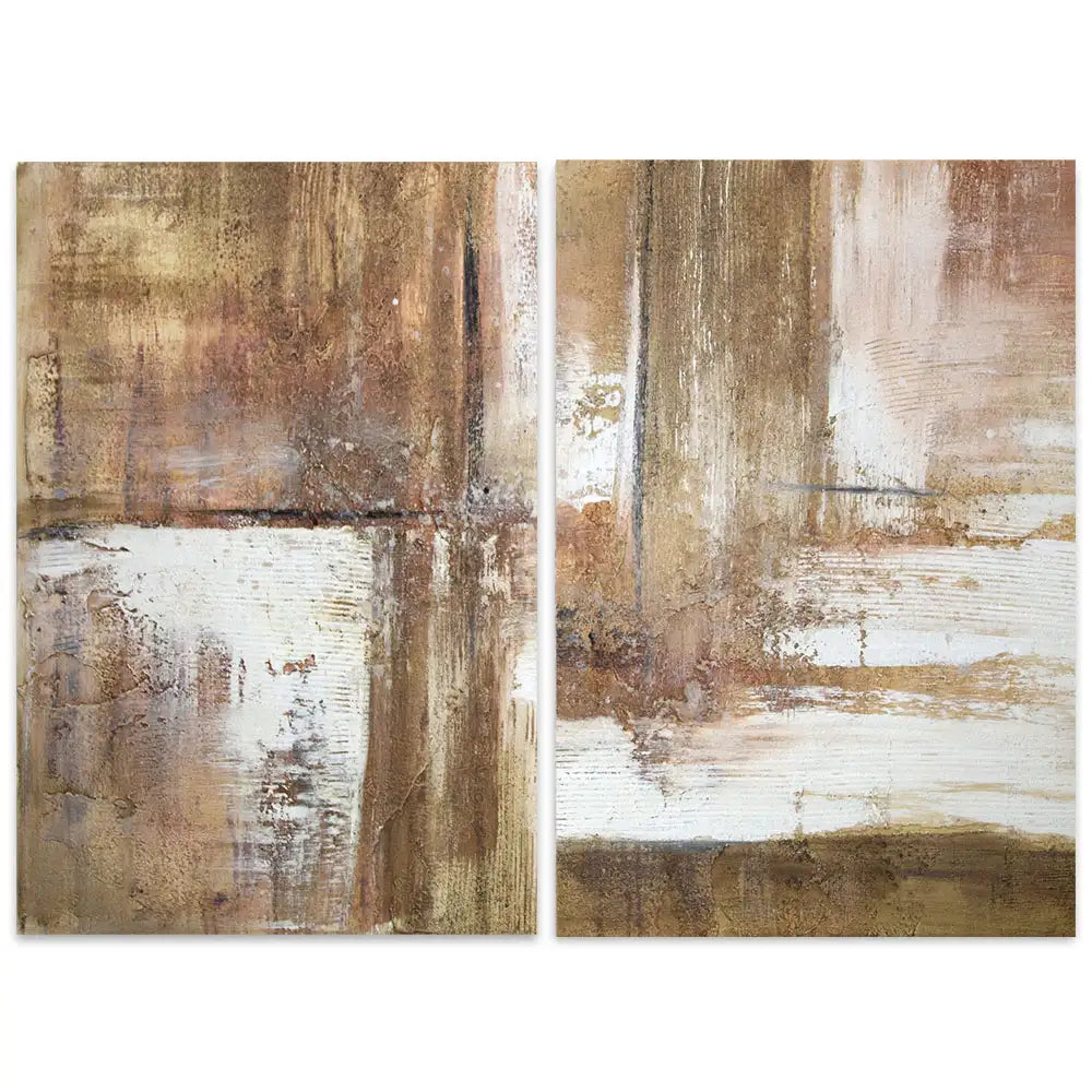 Cuadro pintado a mano en tonos tierra con textura envejecida