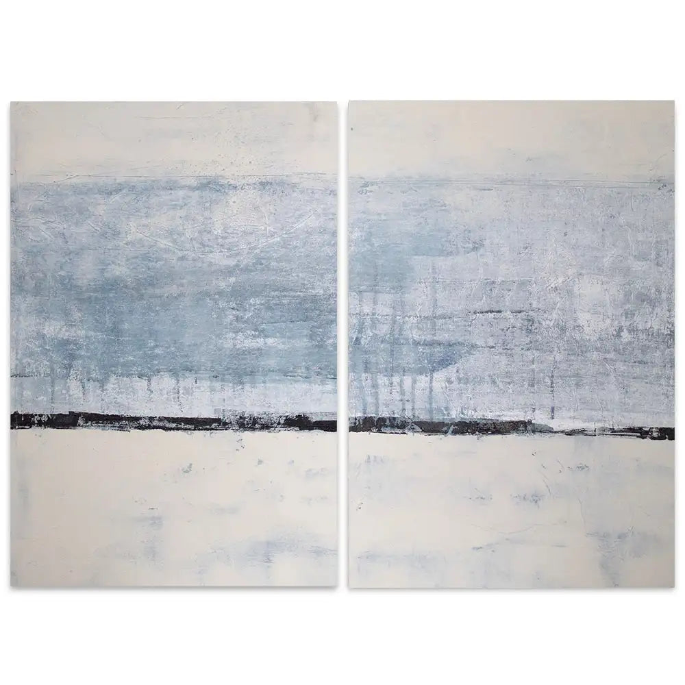 Cuadro pintado a mano original en tonos azul niebla y blanco