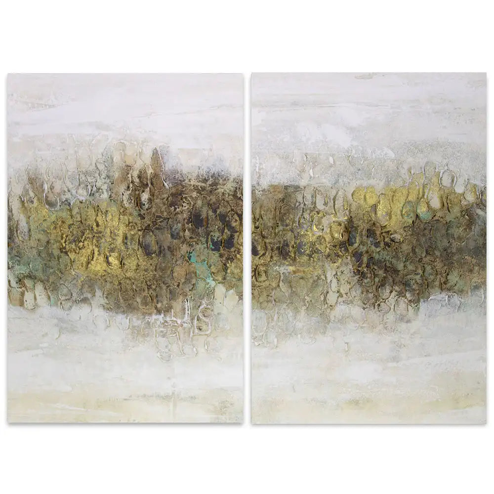 Cuadro con relieve pintado a mano en tonos tierra y dorado