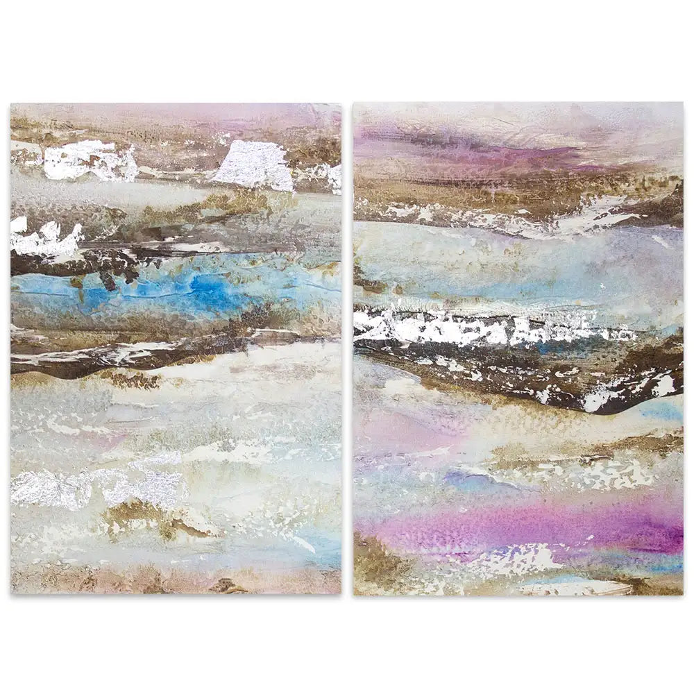 Pintura abstracta acrílica en tonos malva y plata