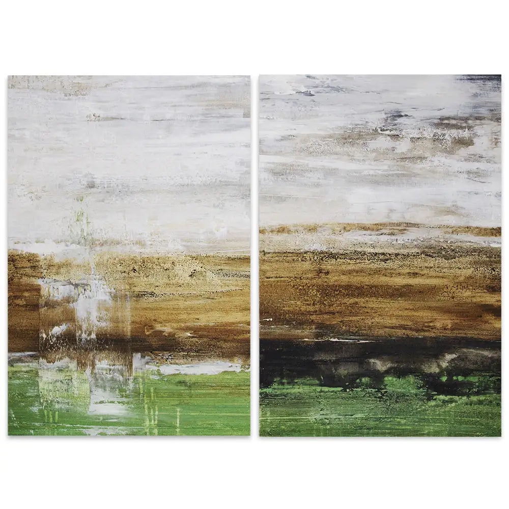 Cuadro pintado a mano moderno con contraste en tonos tierra y verde