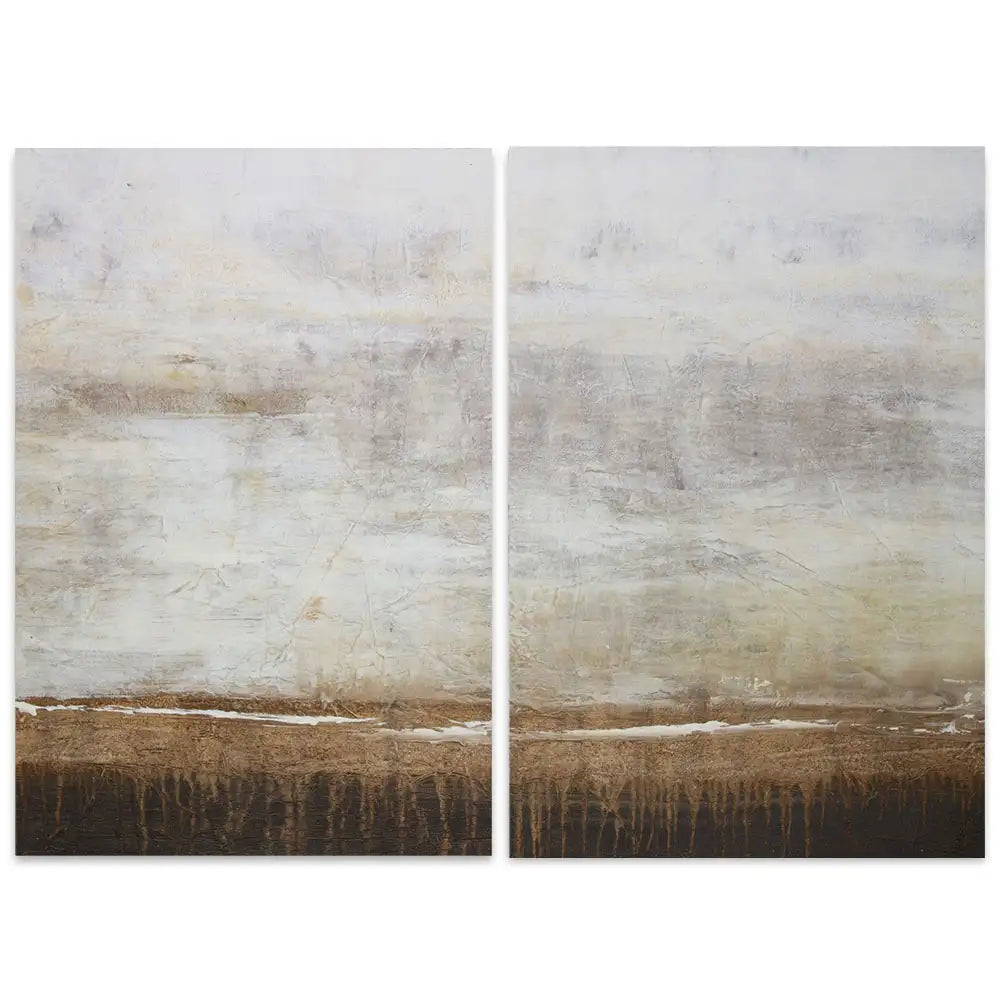 Cuadro de pintura abstracta en tonos tierra y blanco texturizado