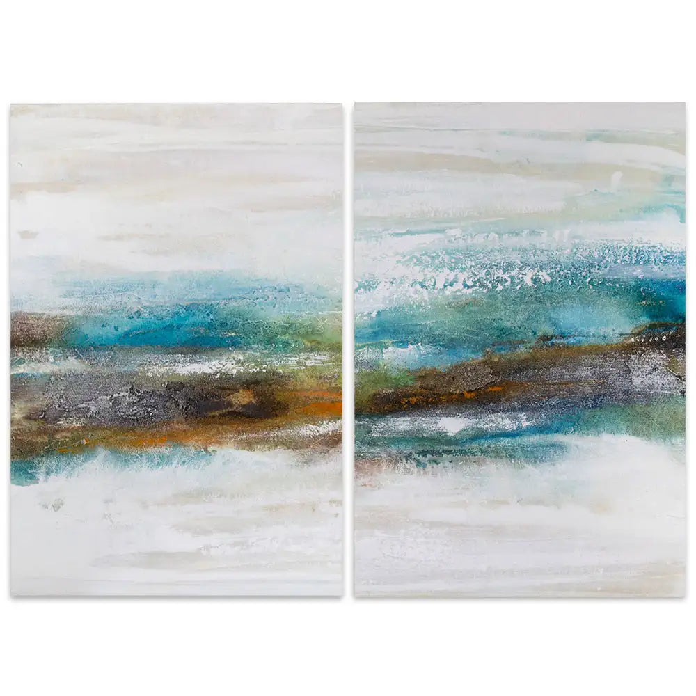 Cuadro abstracto pintado a mano con textura en tonos turquesa