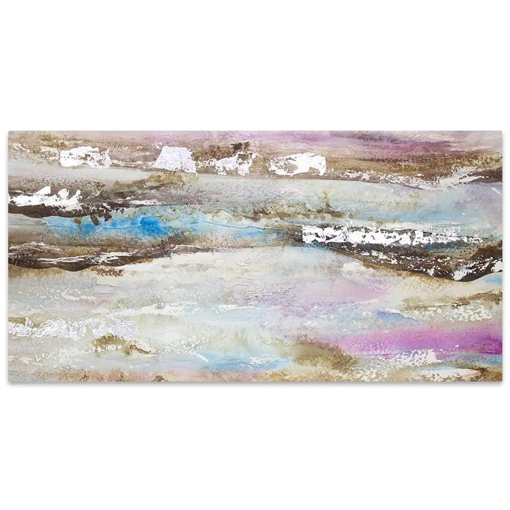 Pintura abstracta acrílica en tonos malva y plata