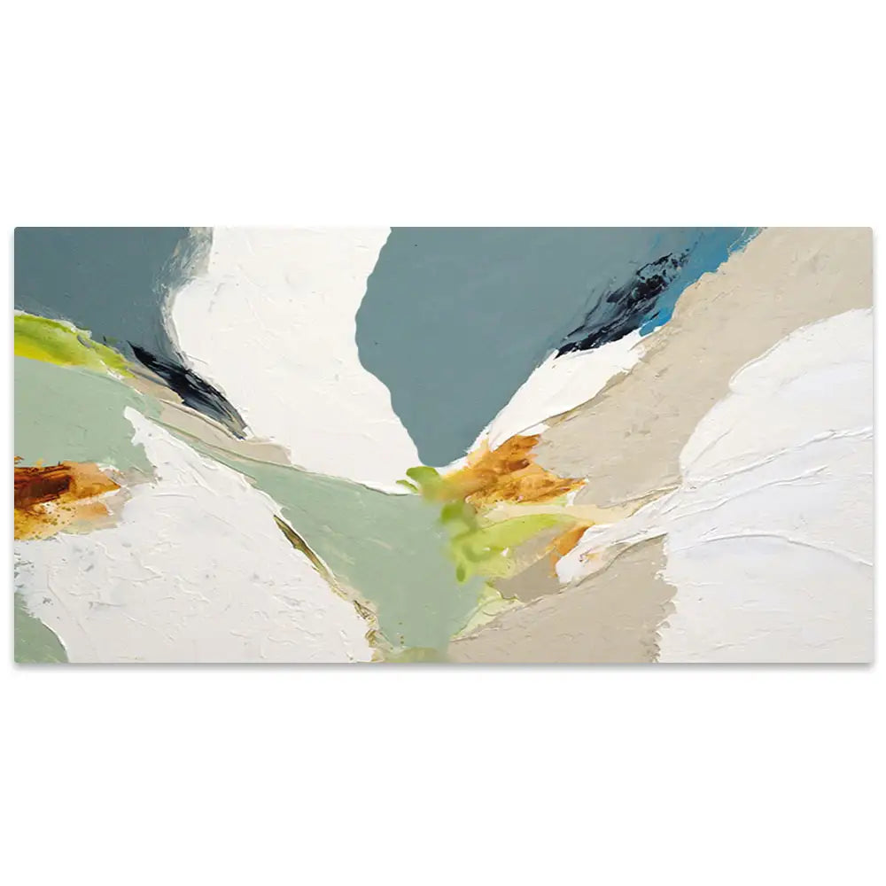 Pintura abstracta acrílica con relieve en tonos verdes