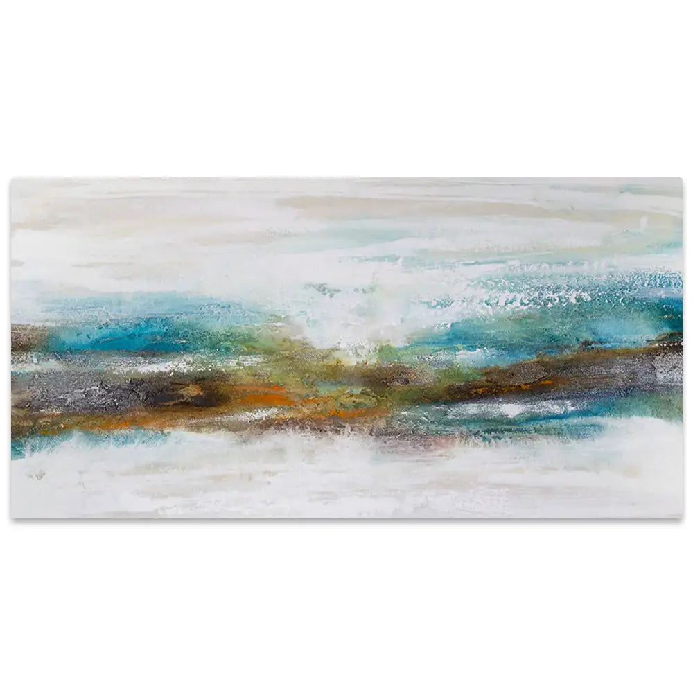 Cuadro abstracto pintado a mano con textura en tonos turquesa