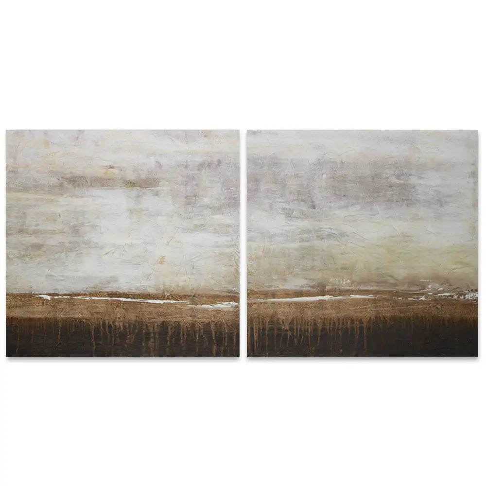 Cuadro de pintura abstracta en tonos tierra y blanco texturizado