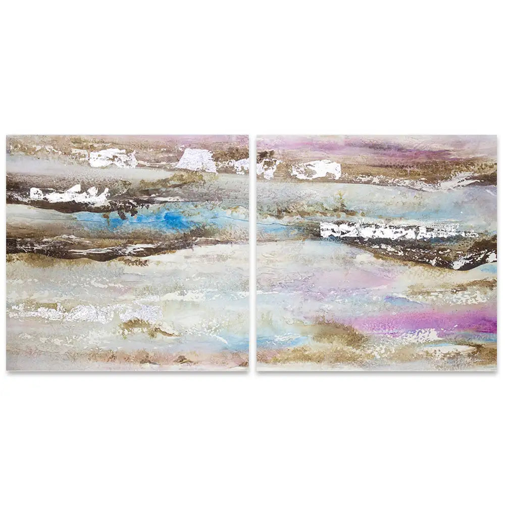 Pintura abstracta acrílica en tonos malva y plata