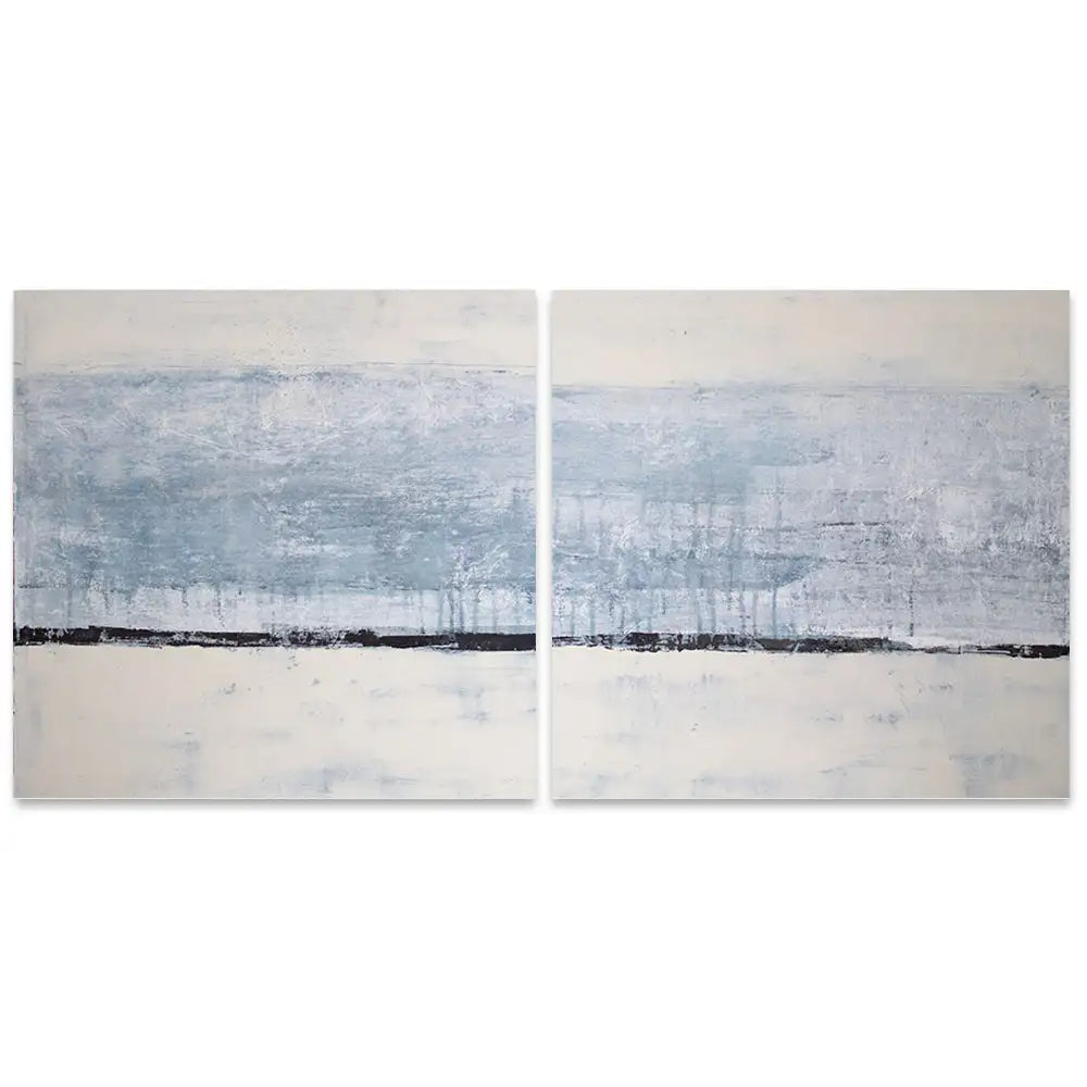 Cuadro pintado a mano original en tonos azul niebla y blanco