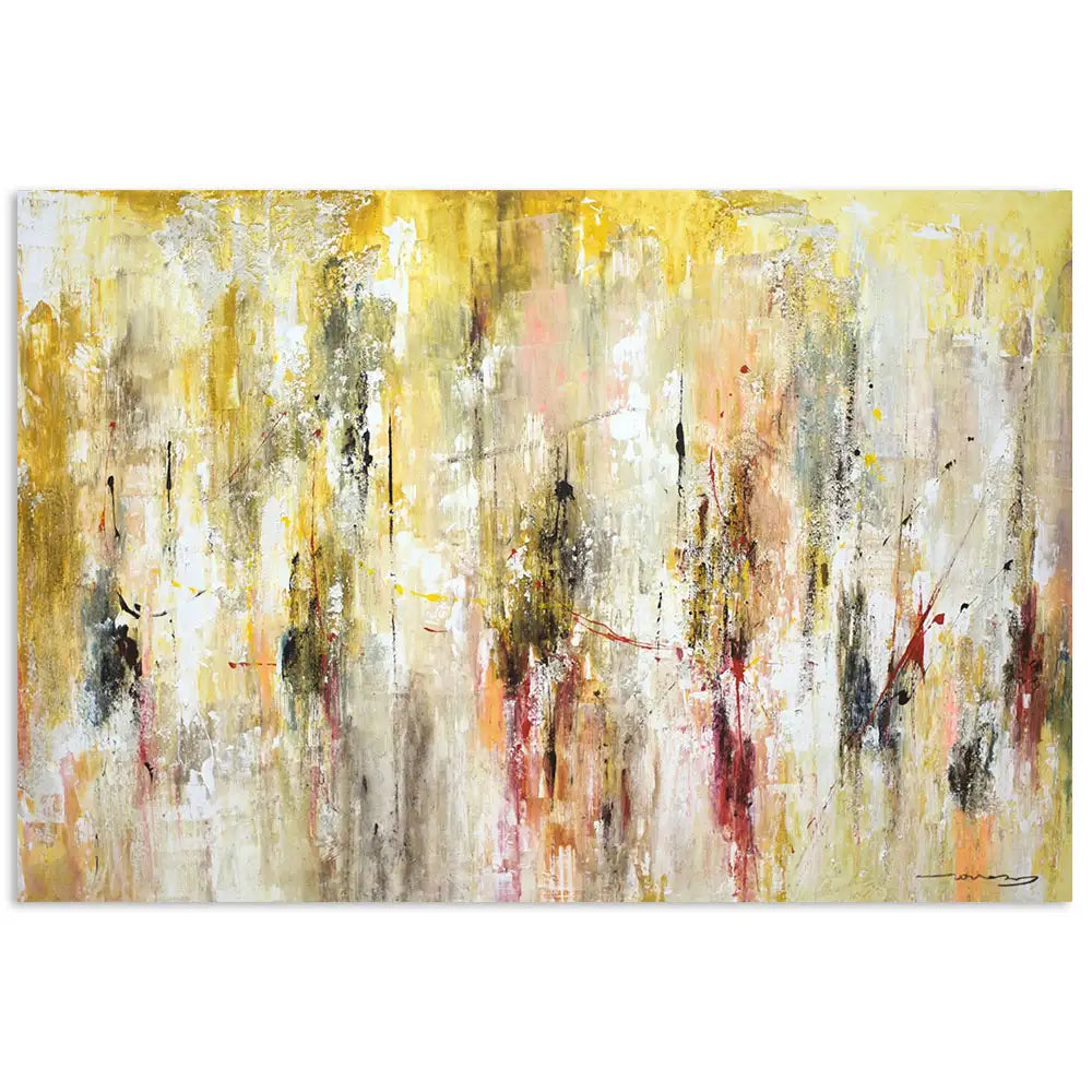 Cuadro abstracto amarillo gestual en tonos ocres