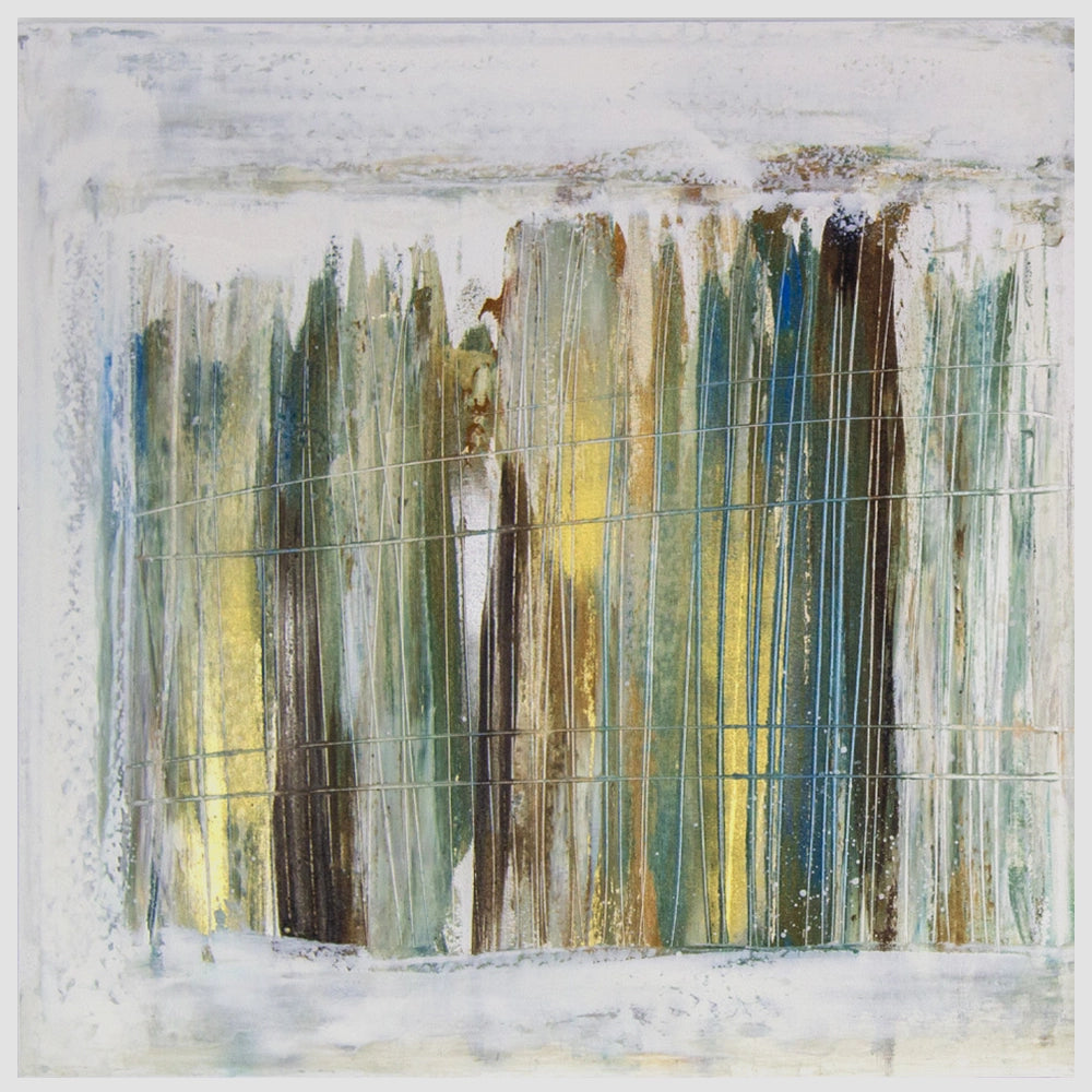 Cuadro pintado a mano en dorado y plateado abstracto