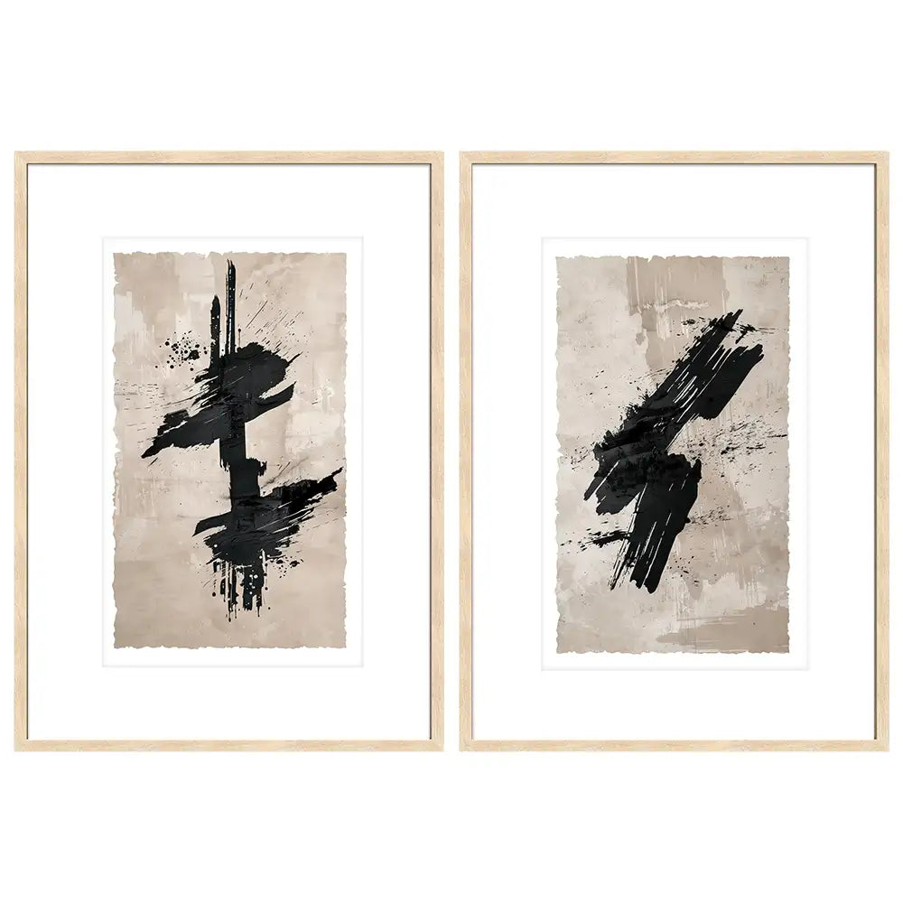 Cuadros japandi con paspartú | Negro y beige