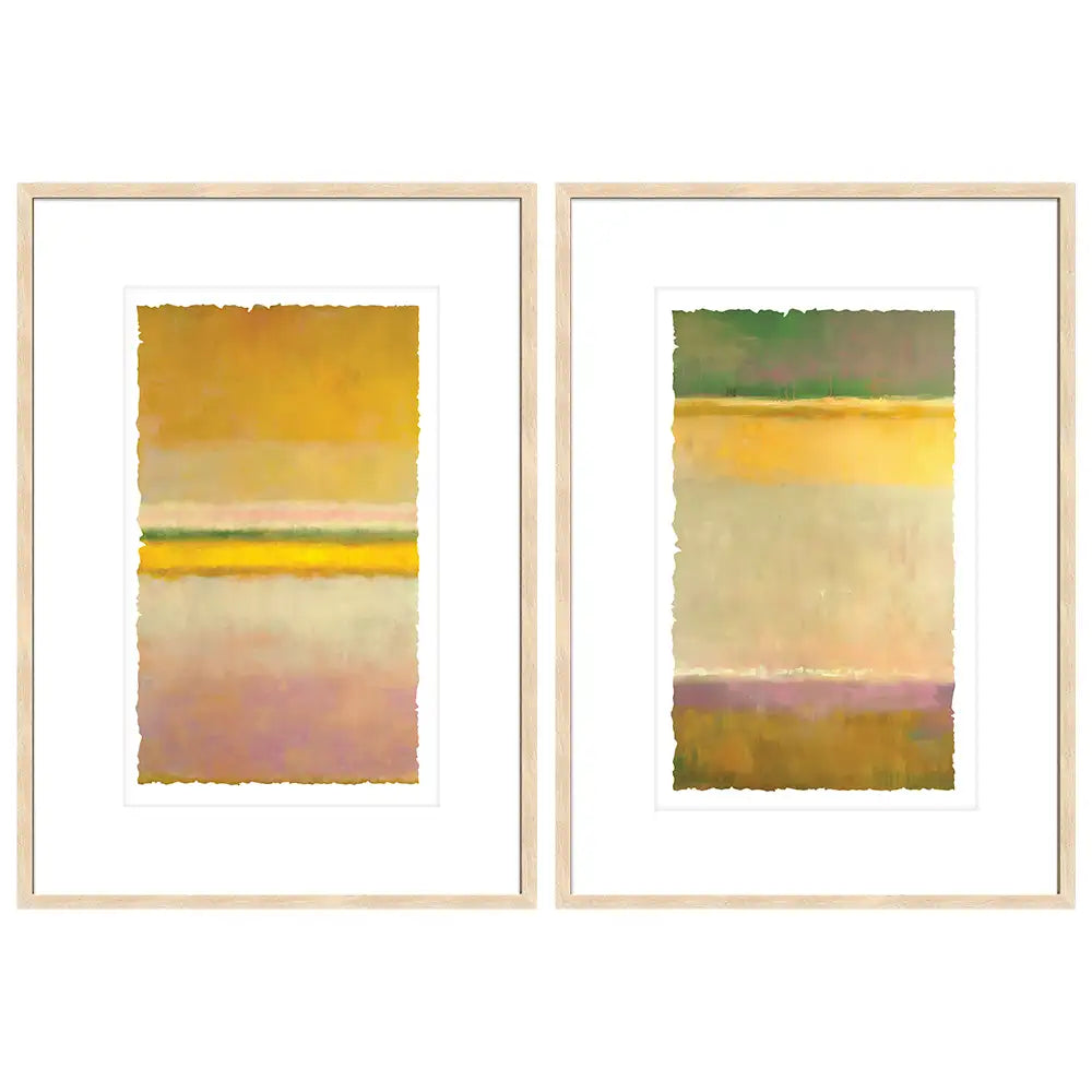 Cuadros con marco y paspartú abstractos | Amarillo y verde