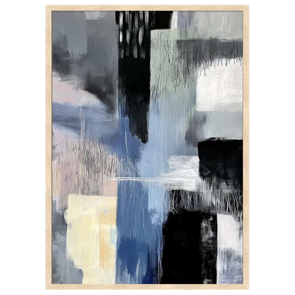 Cuadro abstracto moderno en azul, gris y blanco
