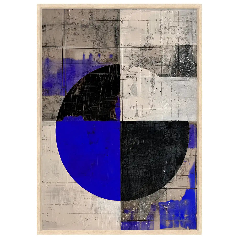Cuadro abstracto con azul eléctrico y geometría contenida