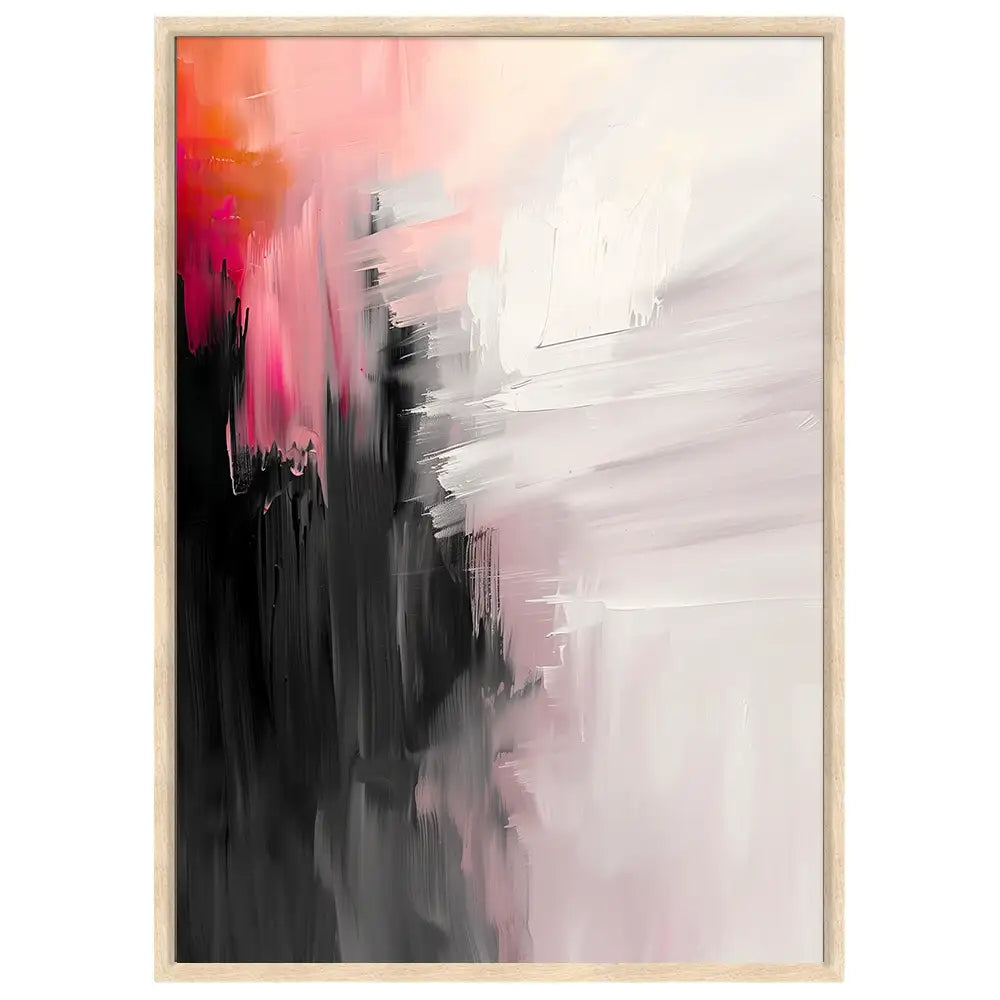 Cuadro abstracto moderno en tonos coral y gris