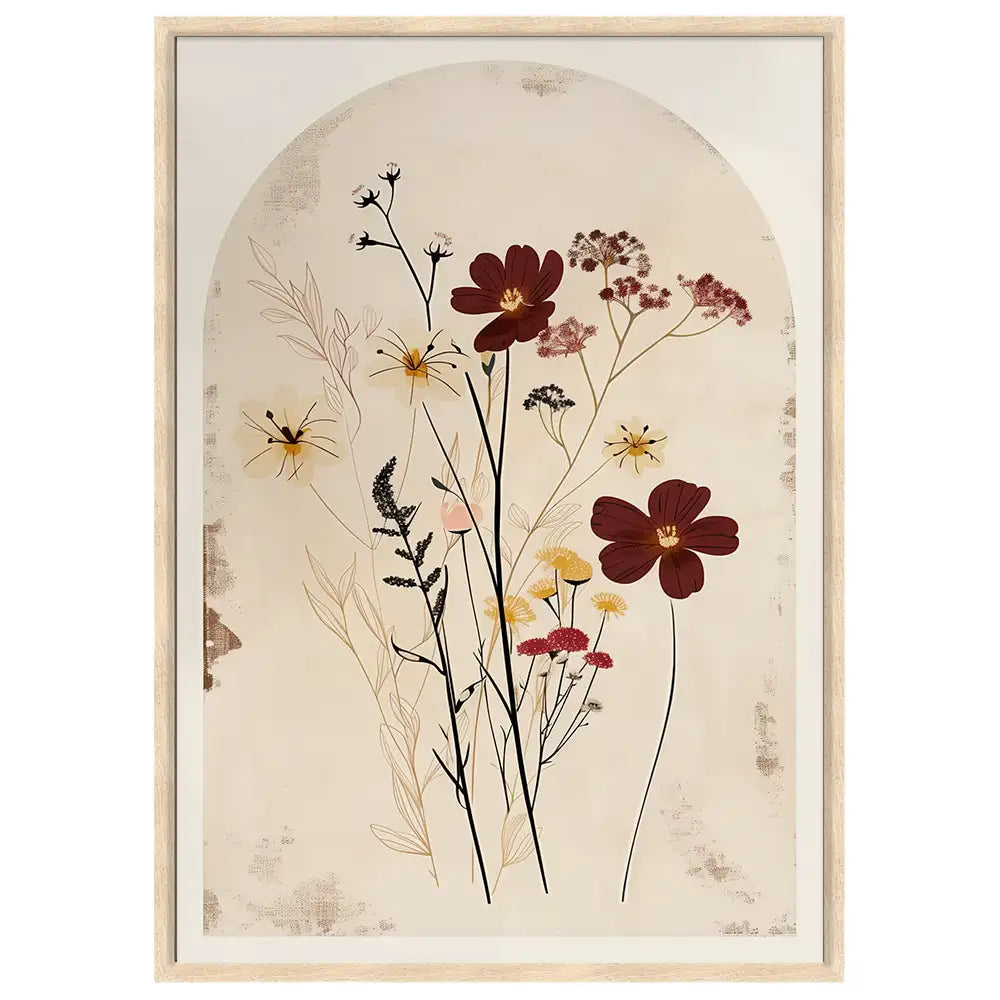 Cuadro botanico en fondo beige con estilo sobrio