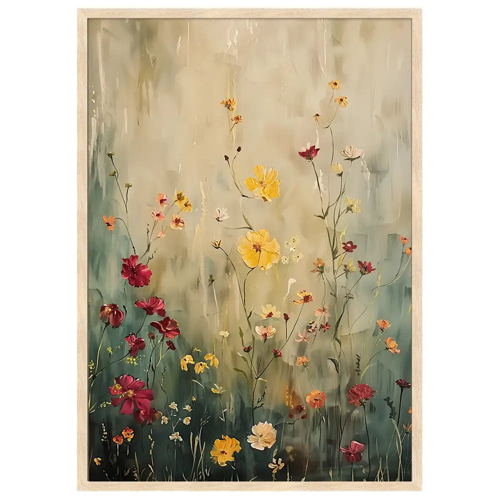 Cuadro de flores sobre fondo claro y tonos suaves
