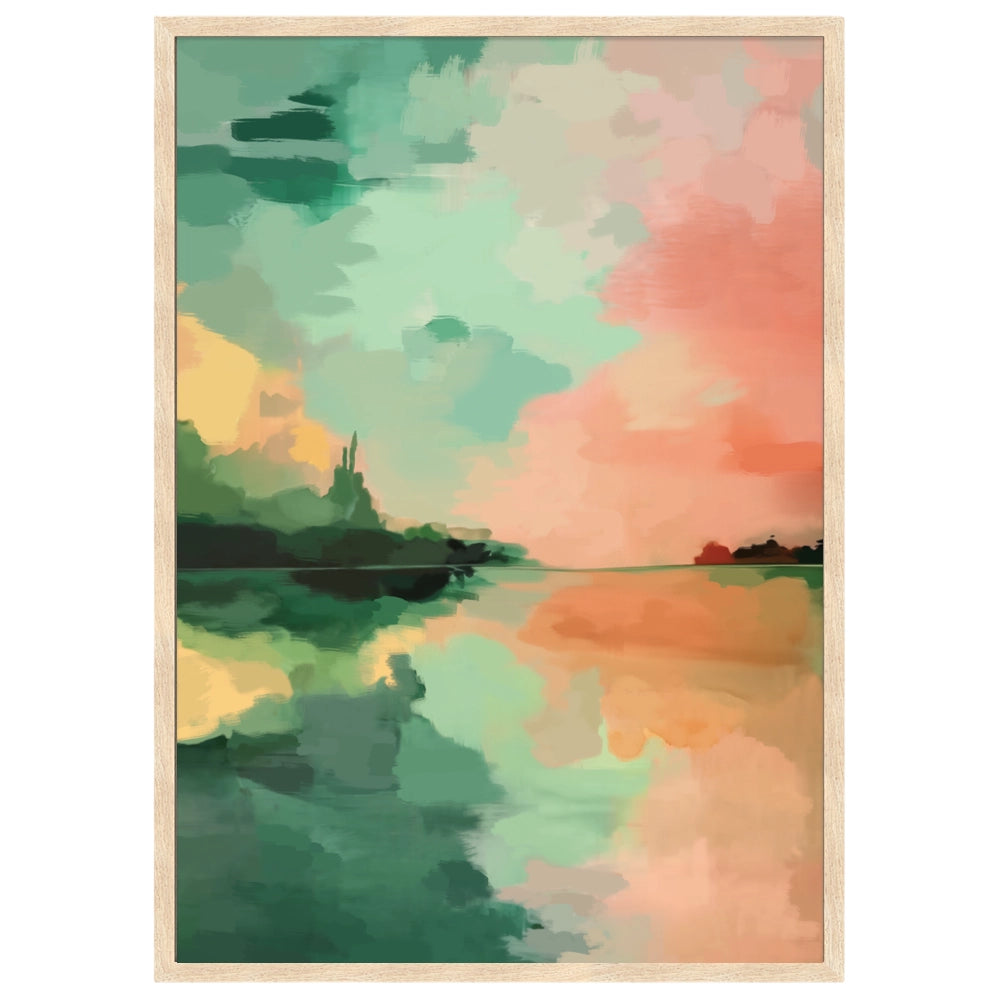 Cuadro abstracto con paisajes difusos en tonos cálidos