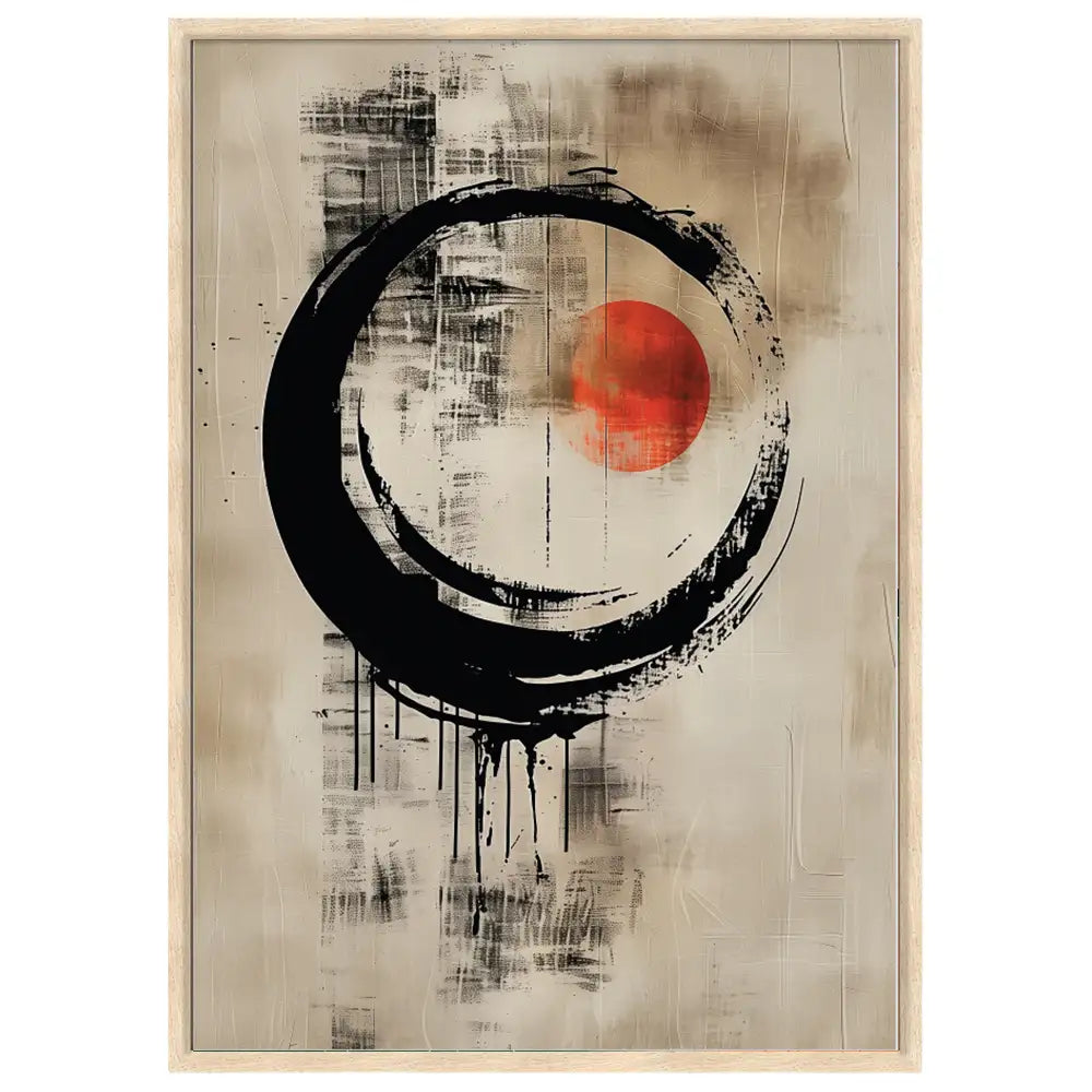 Cuadro Japandi con círculo zen y sol rojo | Decoración moderna