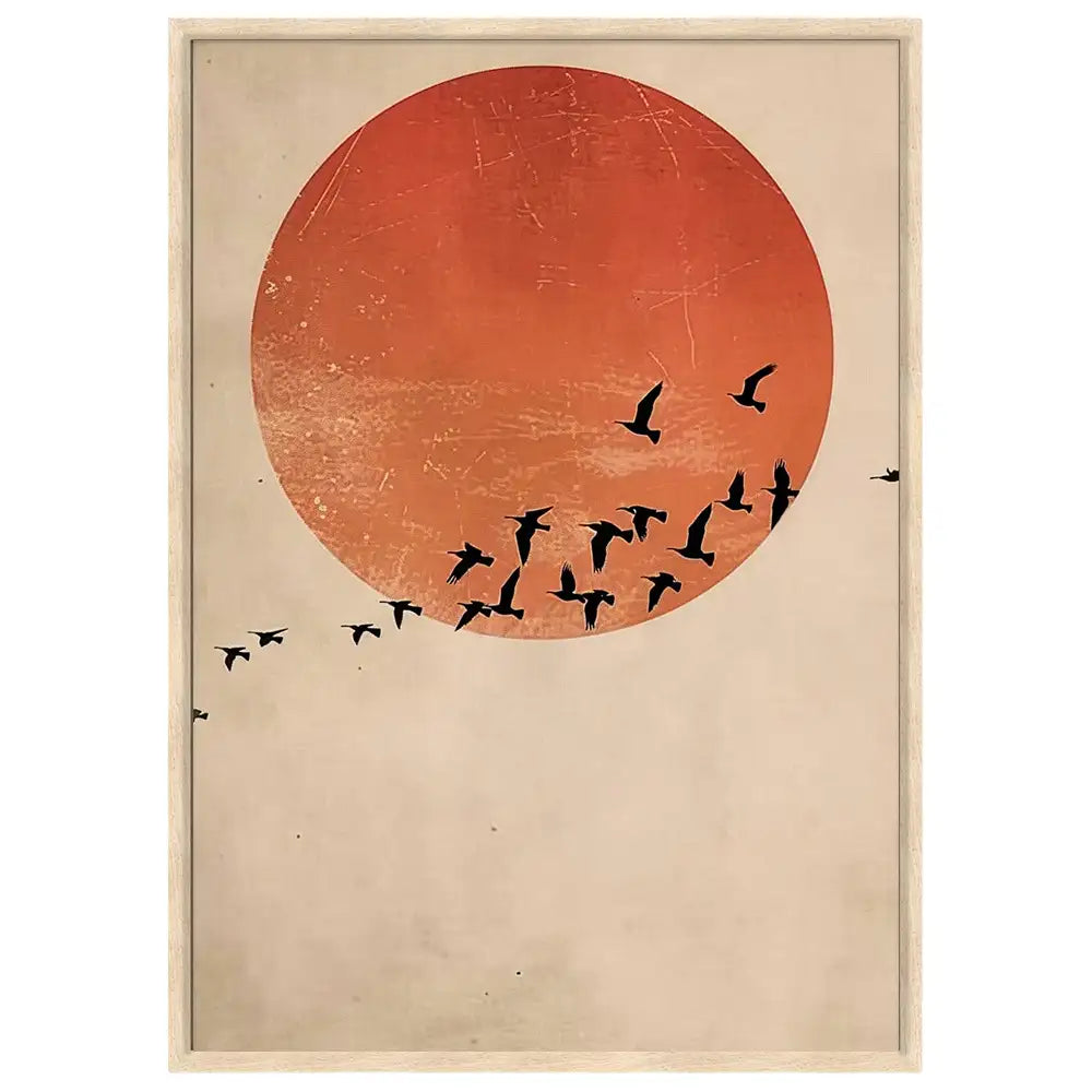 Cuadro Japandi con vuelo y atardecer | Poesía en movimiento