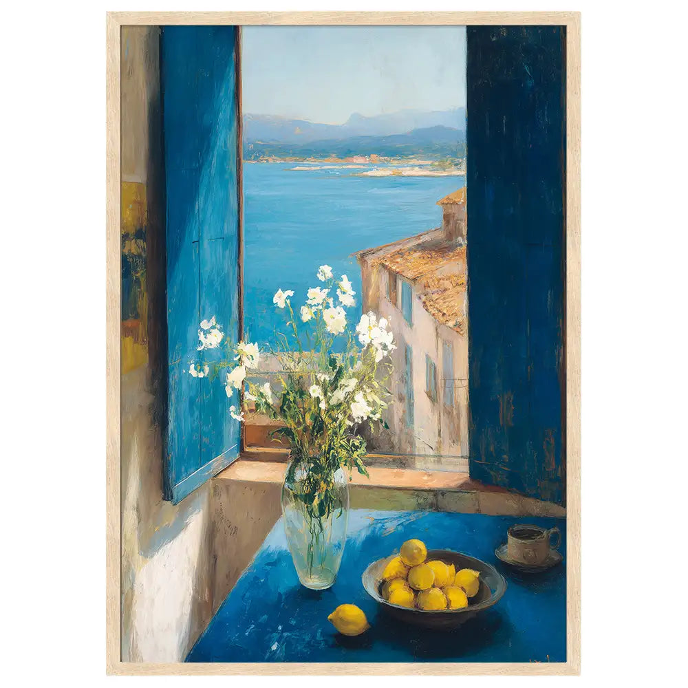 Cuadro famoso con flores y limones al estilo mediterráneo
