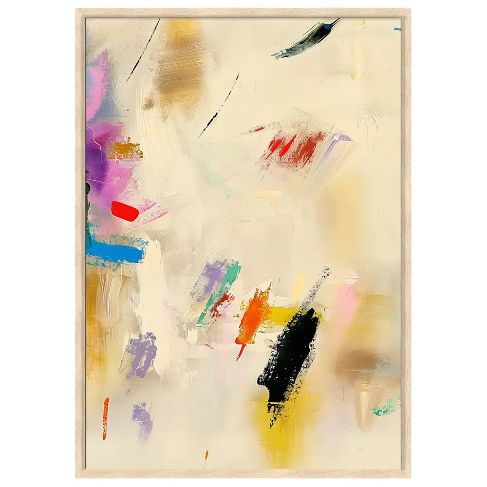 Cuadro abstracto con trazos enérgicos y fondo crema