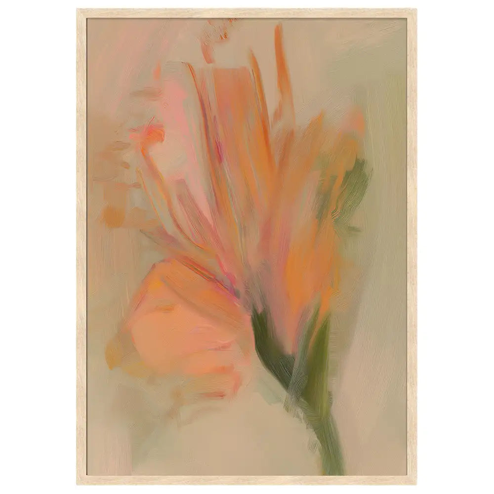 Cuadro abstracto de flores con pincelada cálida