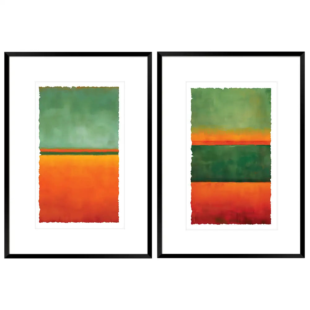 Cuadros coloridos con paspartu | Verde y naranja