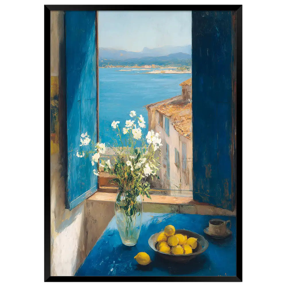 Cuadro famoso con flores y limones al estilo mediterráneo