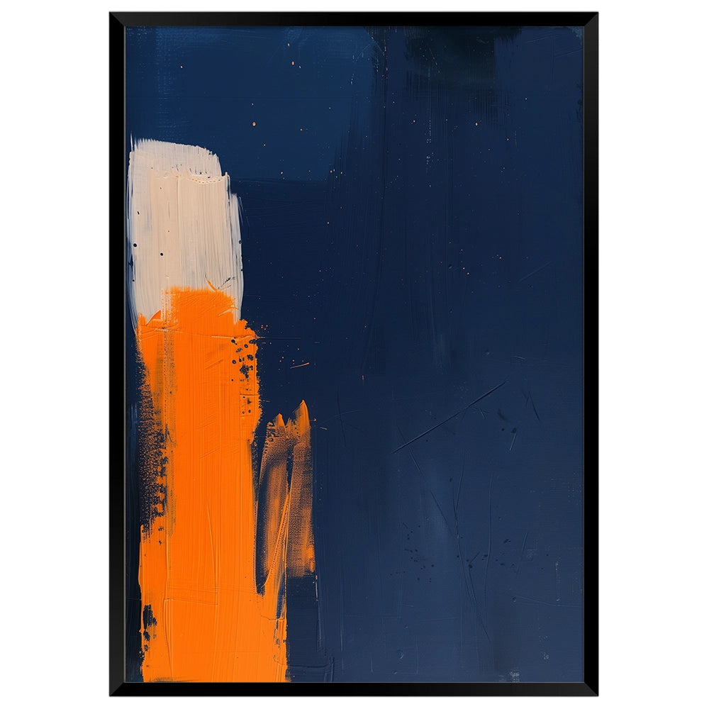 Cuadro abstracto azul con gesto vertical y contraste cromático